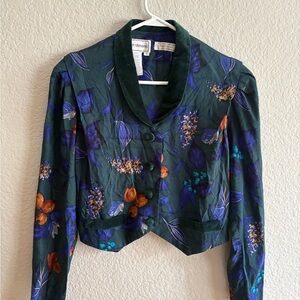 Vintage 80s Karin Stevens Jacket, Green Floral Cropped Jacket